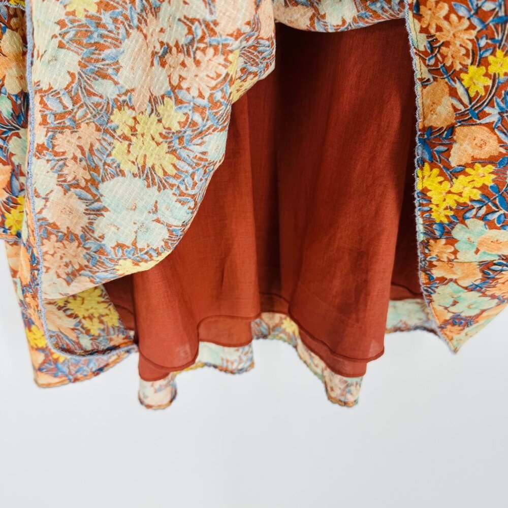 Veronica Beard Abanu Multicolored Floral Tiered 3/4 Sleeve Keyhole Mini Dress 2 - Picture 6 of 11